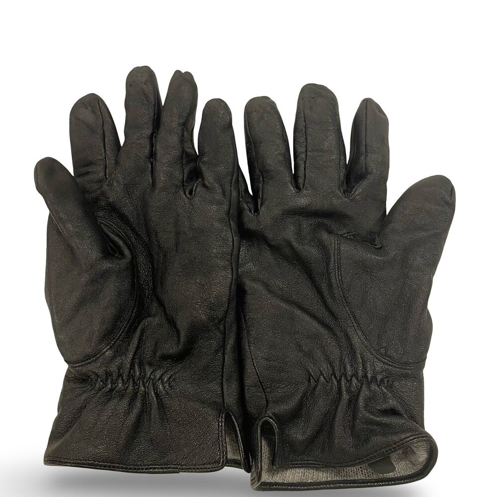 Black Sheepskin Leather Gloves Wool Blend Lining Elastic Wrist Unisex Large L